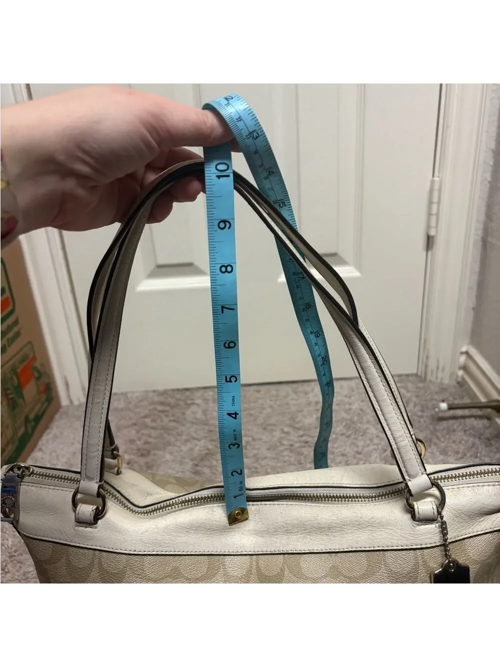 Coach Signature Tyler tote white tan shoulder bag purse 2016 clean authentic GUC